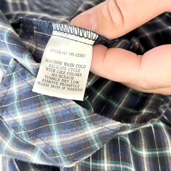 Roper Blue & Silver Metallic Plaid Collared Pearl Snap Western Shirt Size XL - Picture 11 of 11